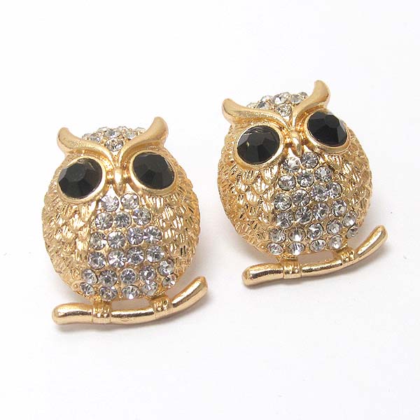 Premier electro plating crystal puffy owl earring