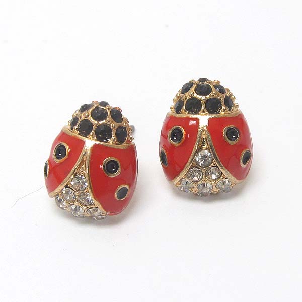 Premier electro plating crystal and epoxy ladybug earring