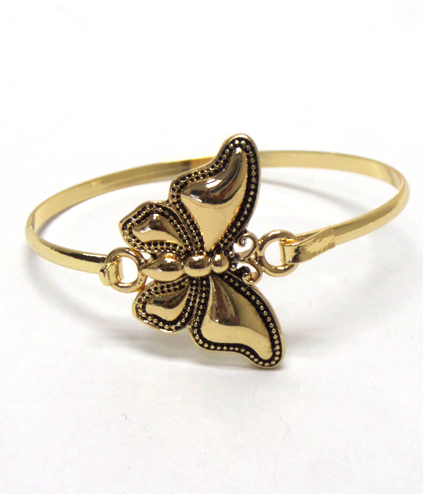 Textured metal hook butterfly bangle bracelet