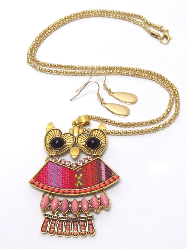 Multi patterns owl chain  pendant necklace set