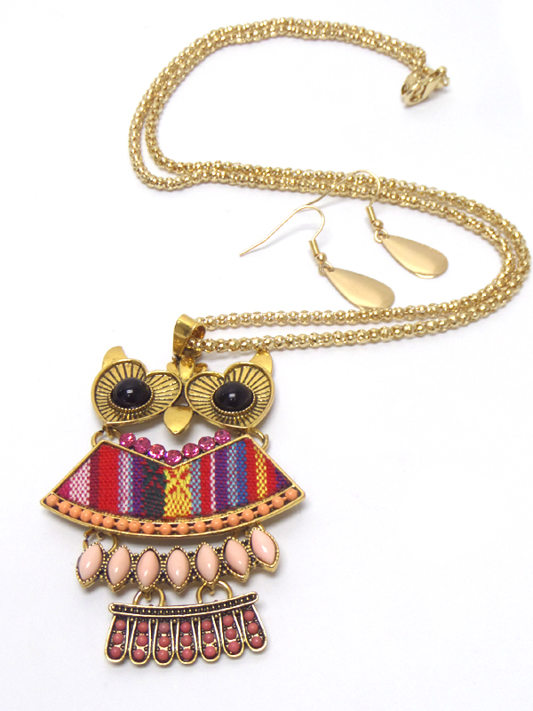Multi patterns owl chain  pendant necklace set