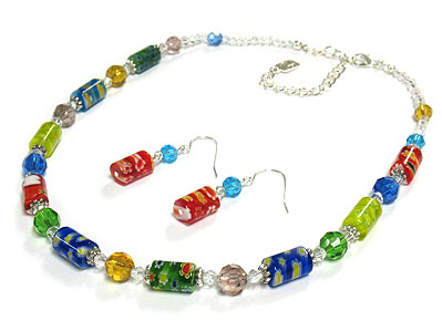 Multi color flower candy beads necklace and earring set