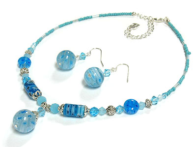 Glass marble beads necklace and earring set