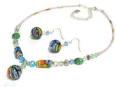 Glass marble beads necklace and earring set