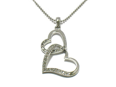 Crystal linked dual heart necklace