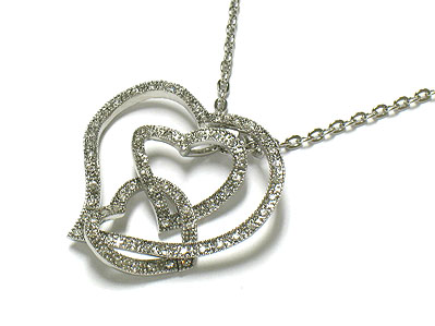 Crystal triple heart link necklace