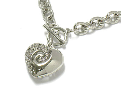 Crystal puff heart toggle necklace