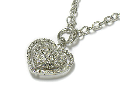 Crystal double heart toggle necklace