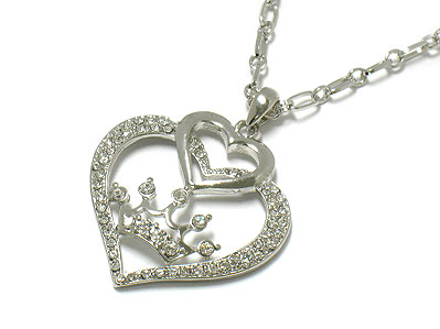 Crystal crown in heart necklace