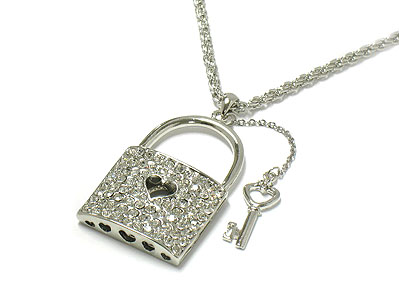 Crystal padlock and key necklace