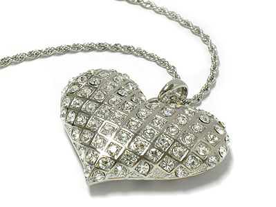 Extra large size crystal cross stripe puff heart necklace