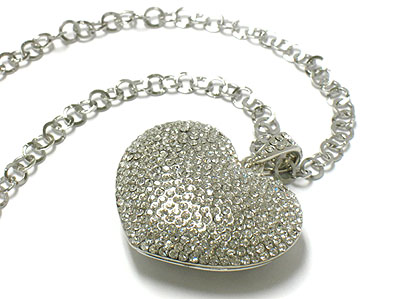 Extra large size crystal puff heart necklace