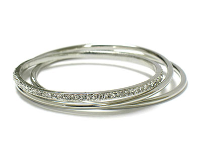 Crystal three metal bangle set