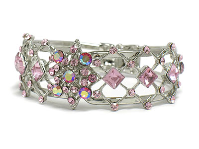 Crystal flower deco tall metal hinge bangle