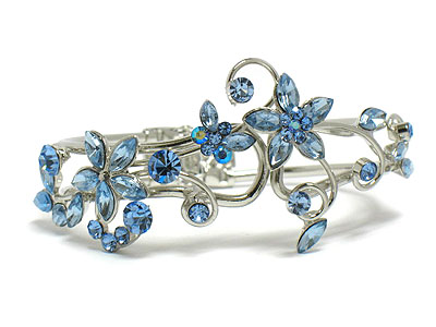 Crystal flower deco metal hinge bangle