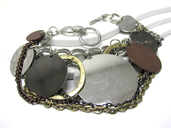 Mixed metal disk dangle metal chain bracelet