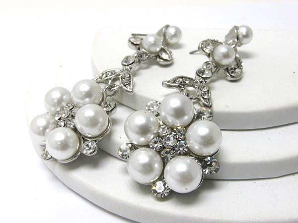 Pearl and crystal flower drop earring