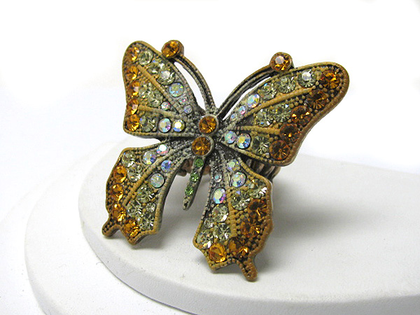 Multi colored crystal deco butterfly stretch ring