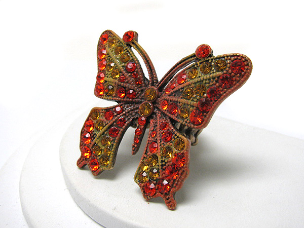 Multi colored crystal deco butterfly stretch ring