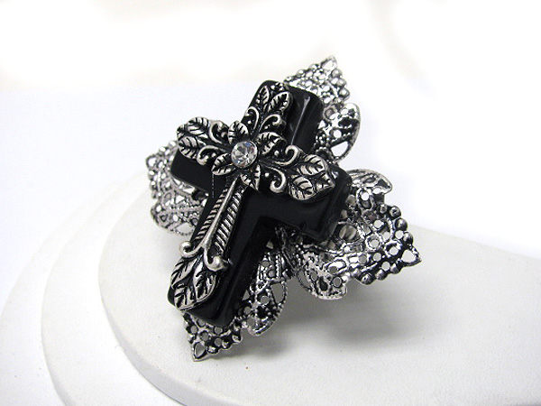 Formica cross and filigree metal deco stretch ring