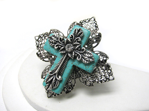 Formica cross and filigree metal deco stretch ring