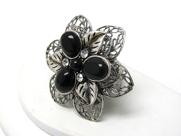 Formica flower and filigree metal deco stretch ring