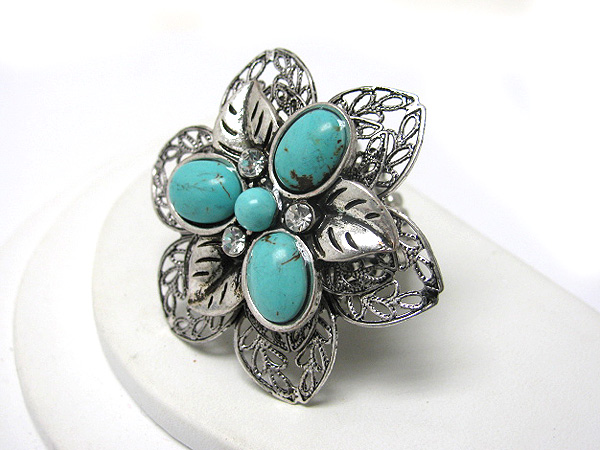 Formica flower and filigree metal deco stretch ring