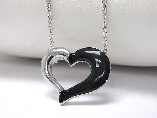 Made in korea whitegold plating half metal epoxy heart pendant necklace -valentine