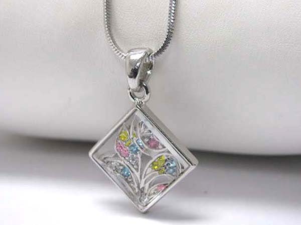 Made in korea whitegold plating crystal stud flower inside glass pendant necklace 