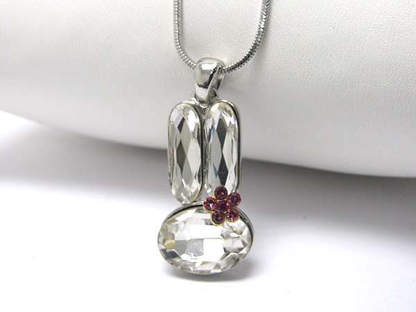 Made in korea whitegold plating crystal and facet glass bunny pendant necklace