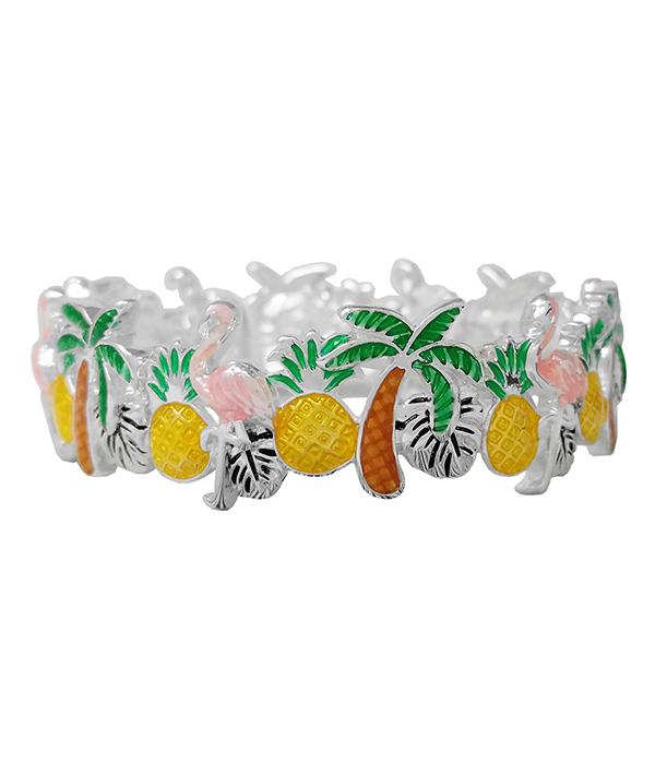 Tropical theme epoxy streetch bracelet - palm tree flamingo