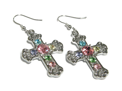 Crystal cross earring