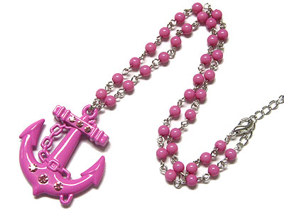 Anchor with crystal and bead necklace