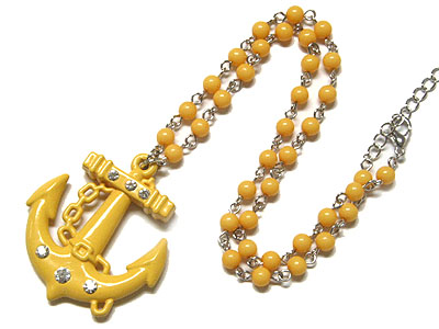 Anchor with crystal and bead necklace