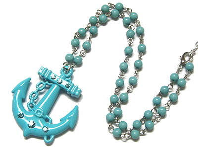 Anchor with crystal and bead necklace