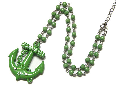 Anchor with crystal and bead necklace