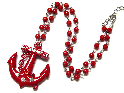 Anchor with crystal and bead necklace