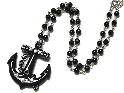 Anchor with crystal and bead necklace