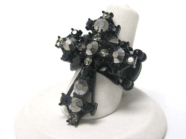 Crystal deco large cross top stretch ring