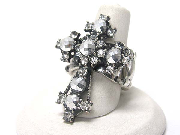 Crystal deco large cross top stretch ring