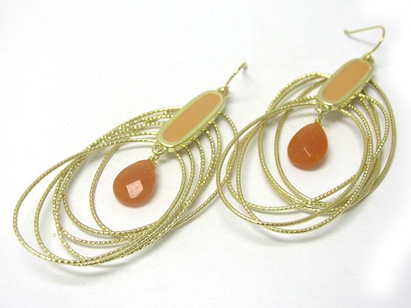 Multi metal hoop and facet stone dangle earring - hoops