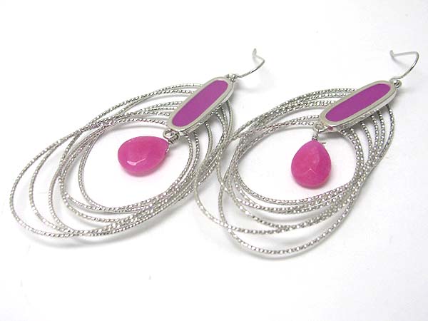 Multi metal hoop and facet stone dangle earring - hoops