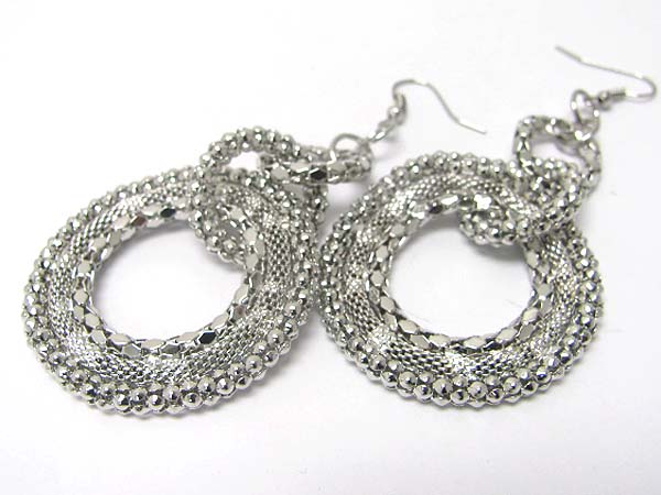 Metal mesh and ball hoop drop earring - hoops