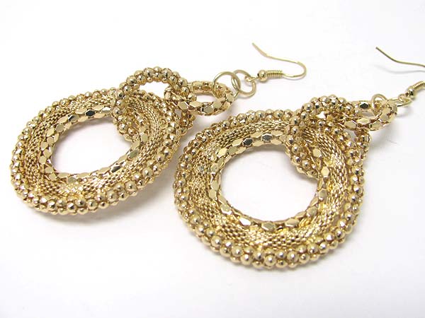 Metal mesh and ball hoop drop earring - hoops