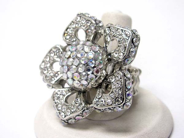 Crystal stud flower top metal stretch band ring