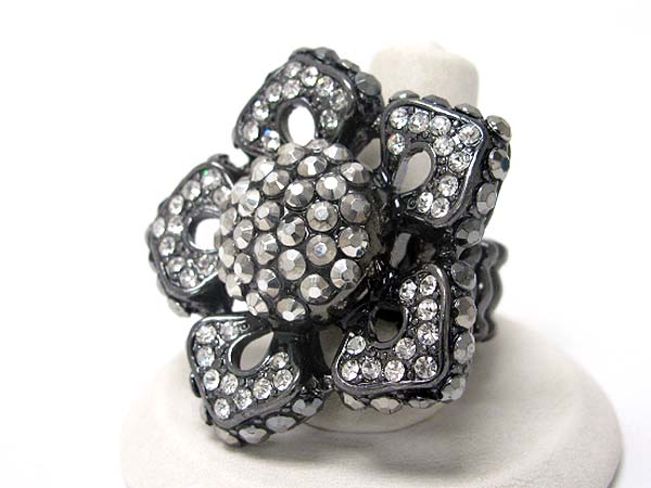 Crystal stud flower top metal stretch band ring