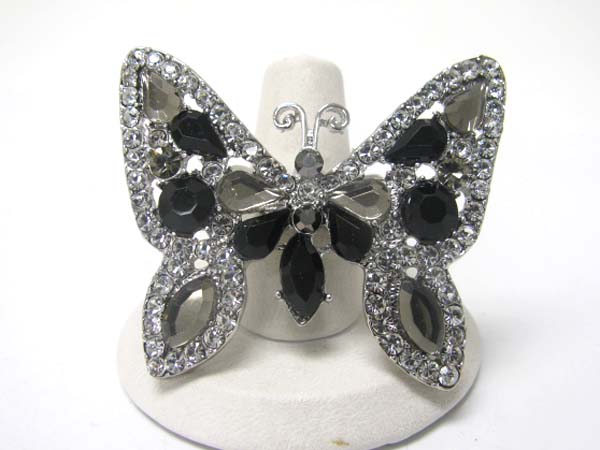 Crystal deco large butterfly stretch band ring