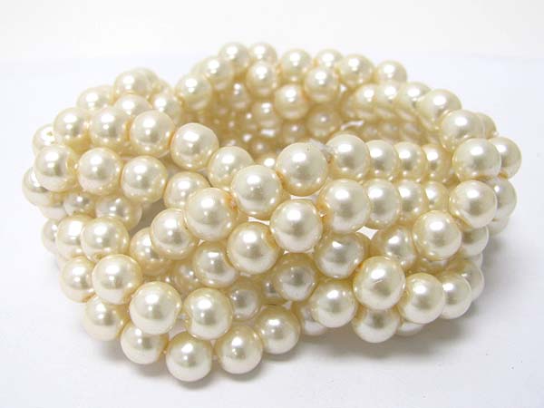 Multi row braided pearl ball stretch bracelet 