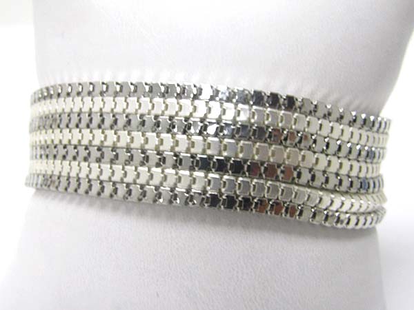 Multi row metal mosaic watch band bracelet 