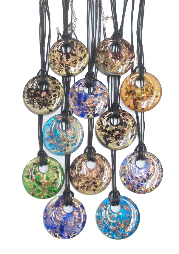 Assort color murano glass style ring pendant necklaces - 12 pc dozen pack mens jewelry